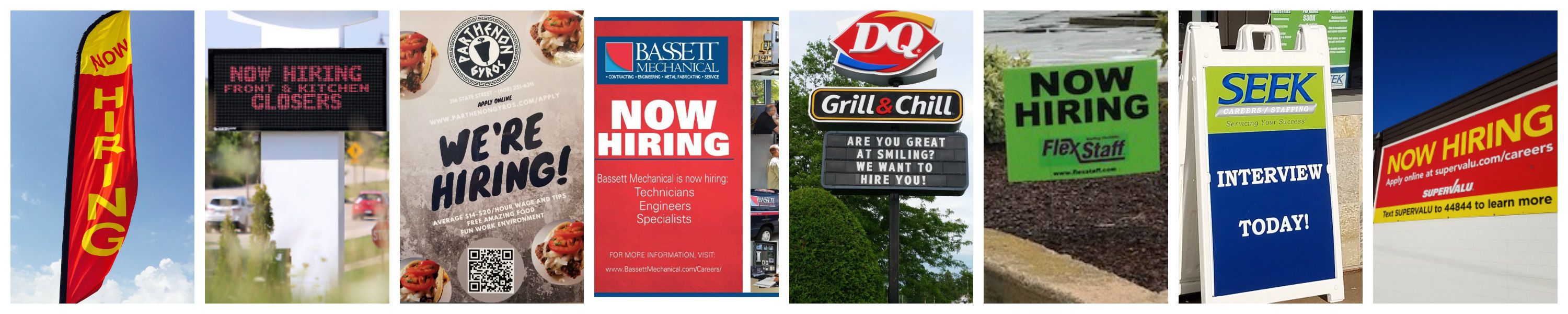 now hiring signs